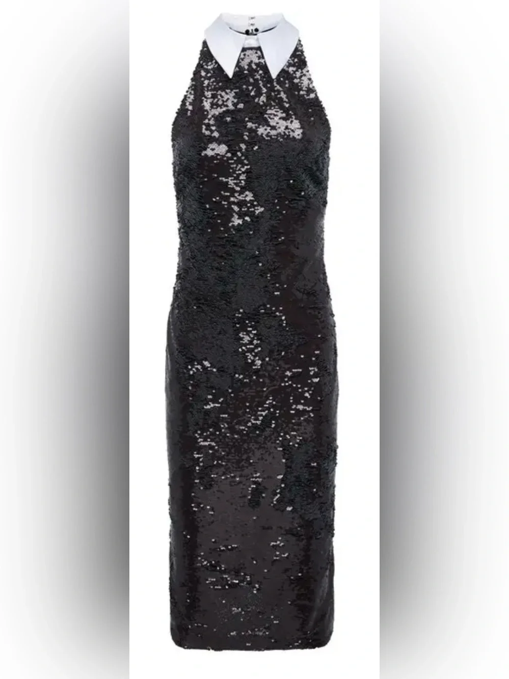 L’AGENCE Lilith Black Sequin Poplin  Midi Dress with White Collar – Size 00
